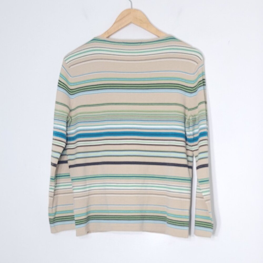 Point Zero Multicolor Stripes V-Neck Cotton Blend Lightweight Pullover Sweater - Picture 2 of 10